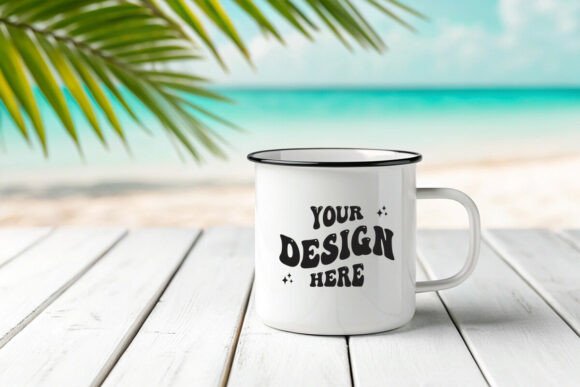 Beach Enamel Camping Mug Mockup