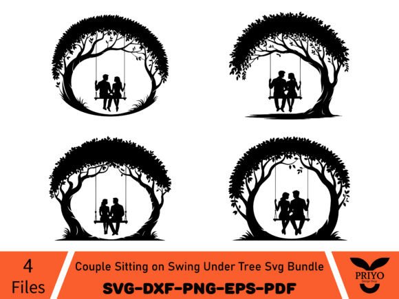 Couple Sitting on Swing Under Tree SVG