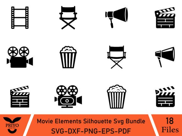 Movie Elements Silhouette Svg Bundle