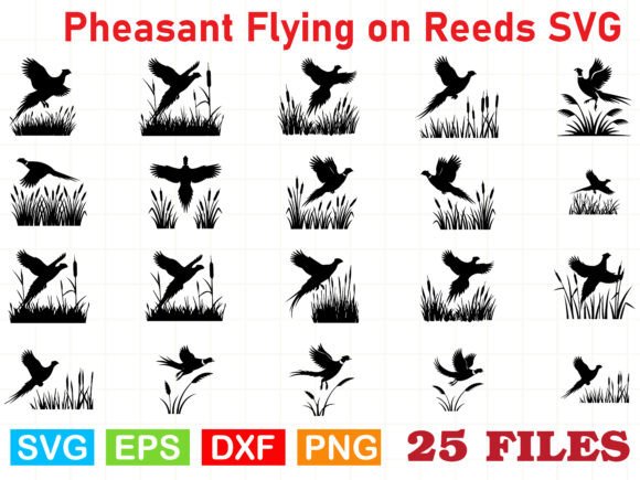 Pheasant Flying on Reeds SVG Bundle