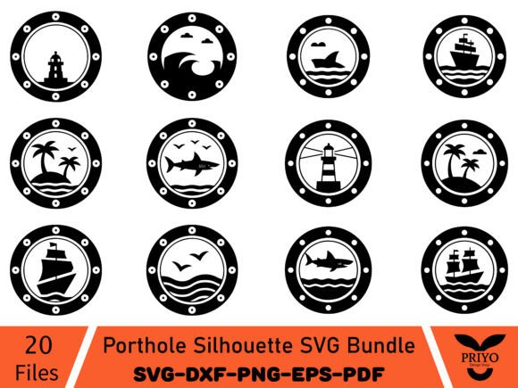 Porthole Silhouette SVG Bundle, Porthole